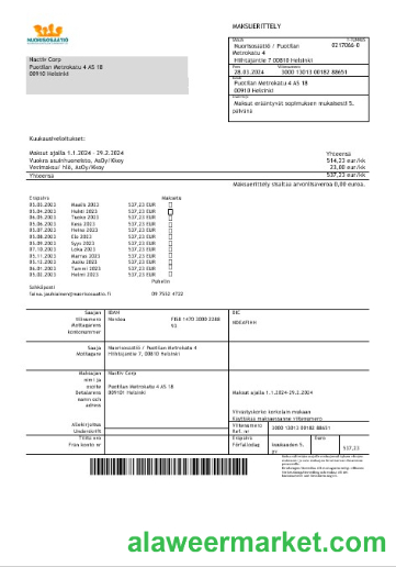 Finland Nuorisosaatio Youth Foundation business bill template in Word formats1